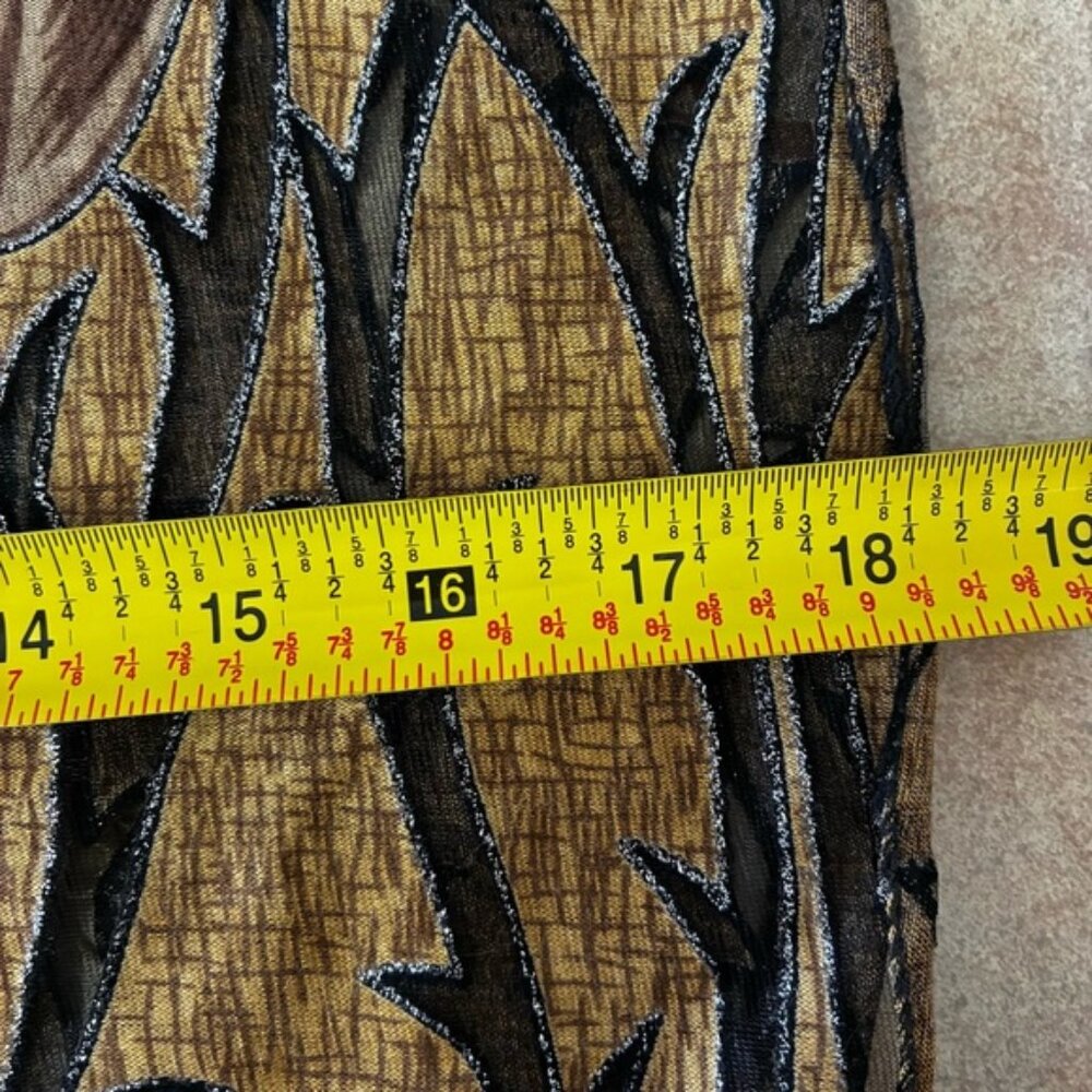 Black & Golden Brown Floral Pattern With Silver Glitter Scarf With Fringe - Picture 7 of 11